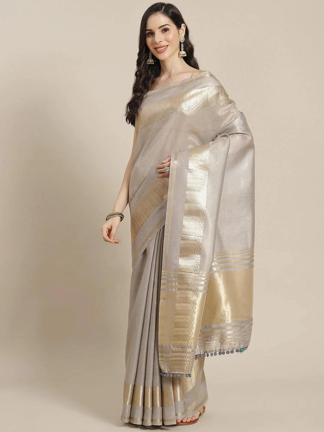 Grey Woven Design Silk Blend Saree - ShopLibas