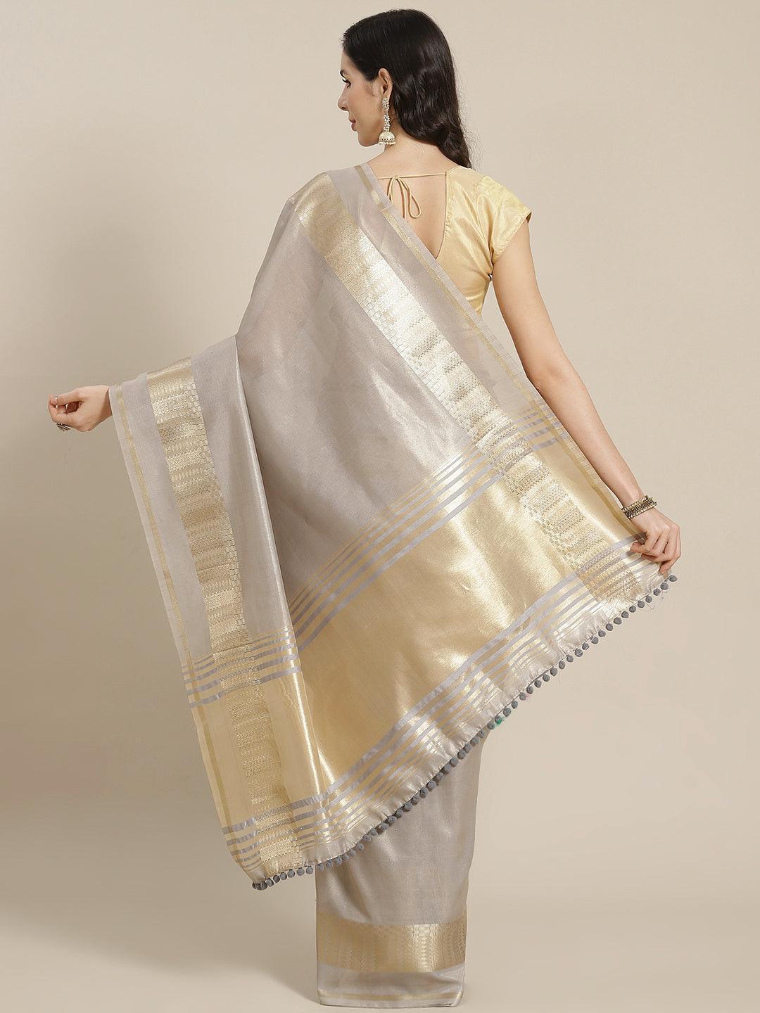 Grey Woven Design Silk Blend Saree - ShopLibas