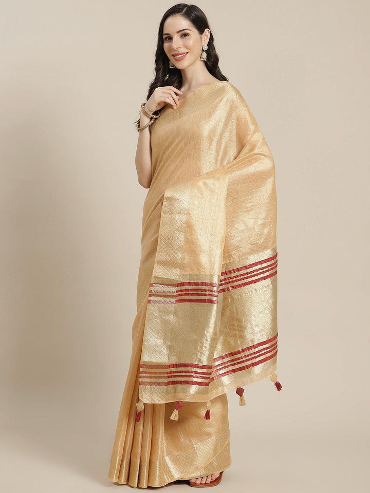 Beige Solid Silk Blend Saree
