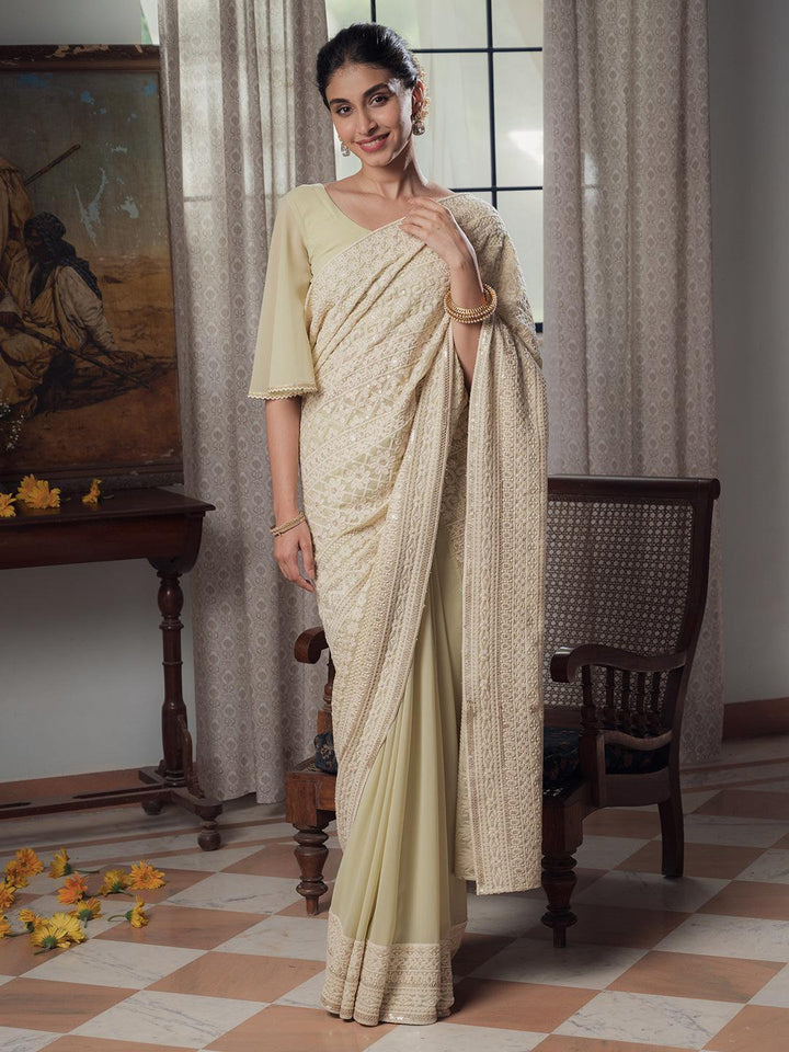 Green Embroidered Georgette Saree