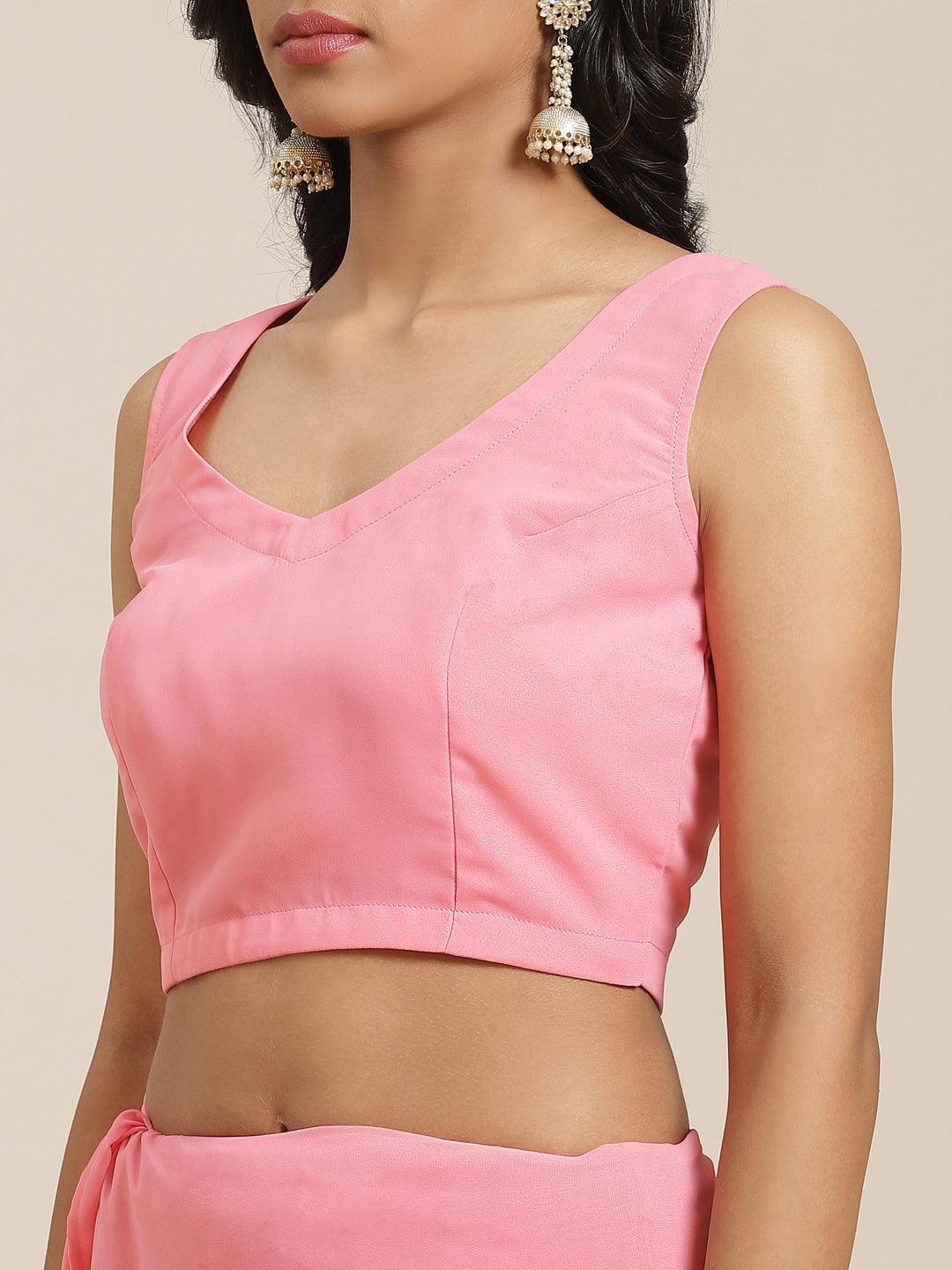 Pink Embroidered Georgette Saree - ShopLibas