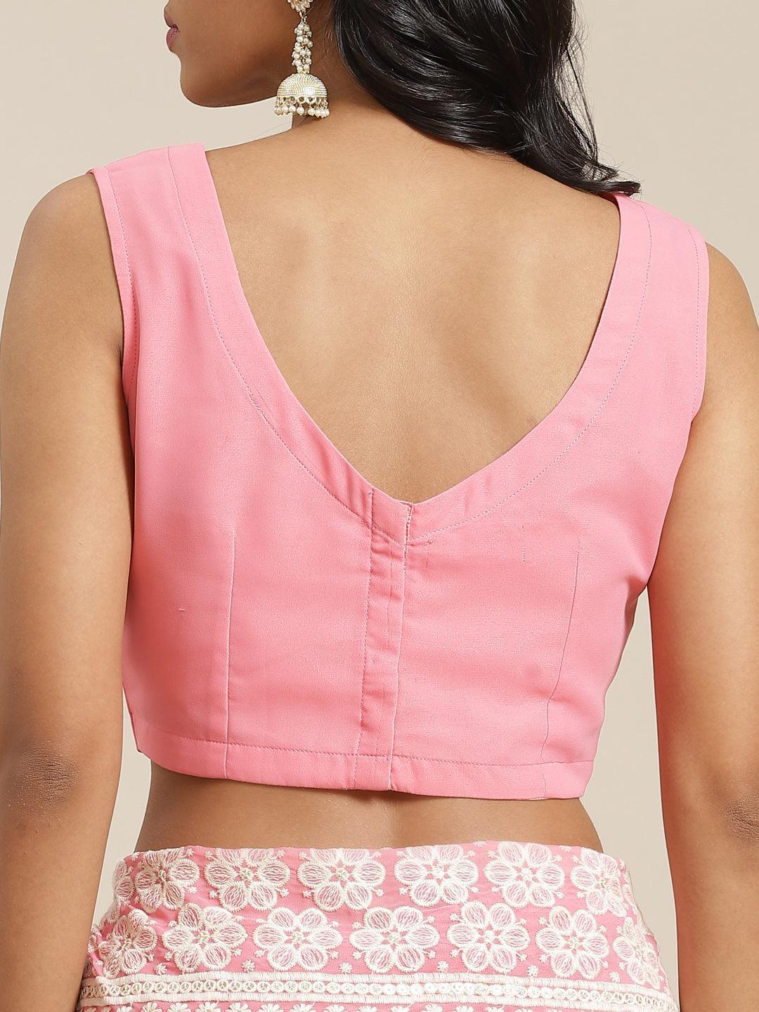 Pink Embroidered Georgette Saree - ShopLibas