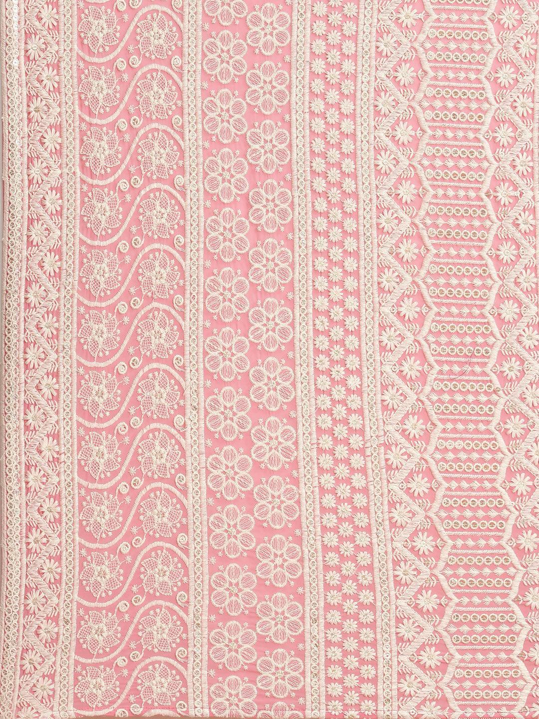 Pink Embroidered Georgette Saree - ShopLibas