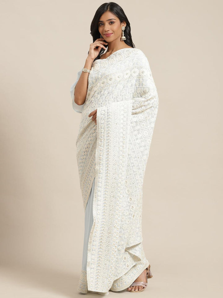 Blue Embroidered Georgette Saree