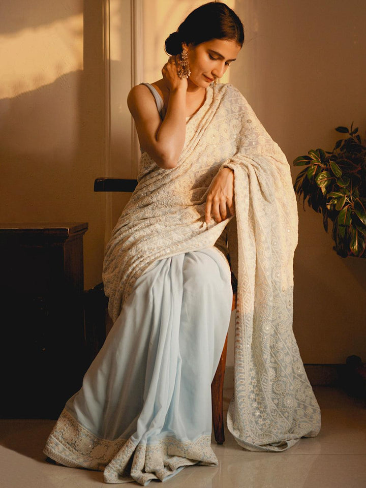 Blue Embroidered Georgette Saree