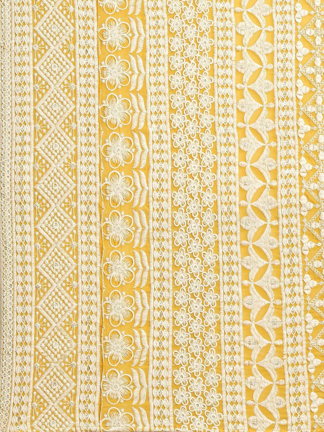Yellow Embroidered Georgette Saree - ShopLibas