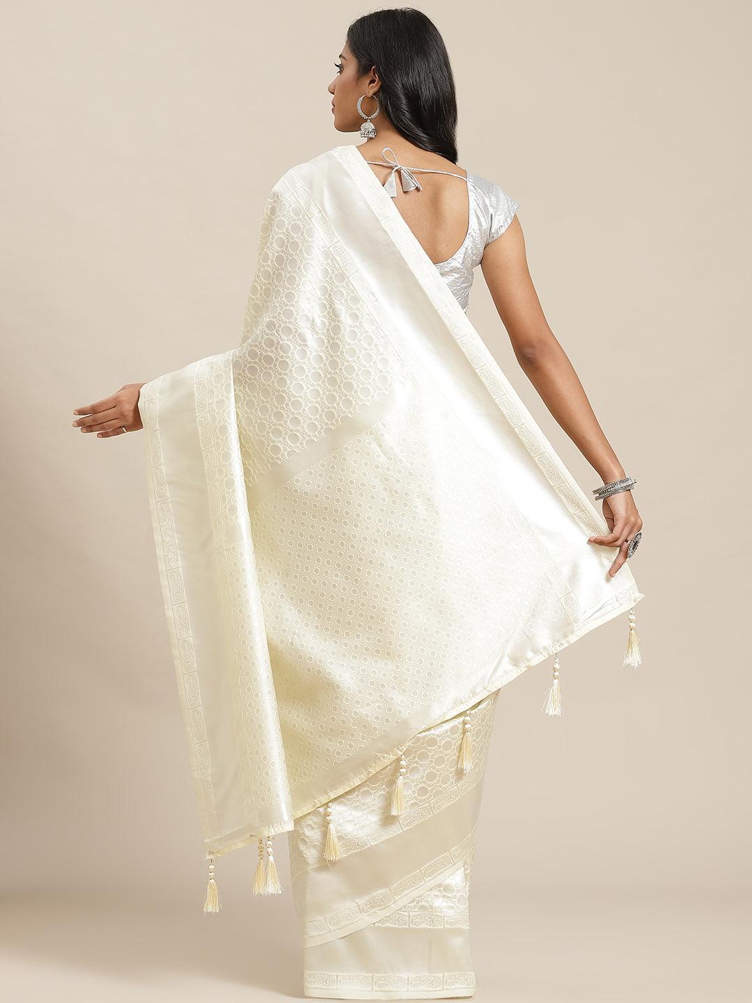 Cream Woven Design Art Silk Saree - ShopLibas