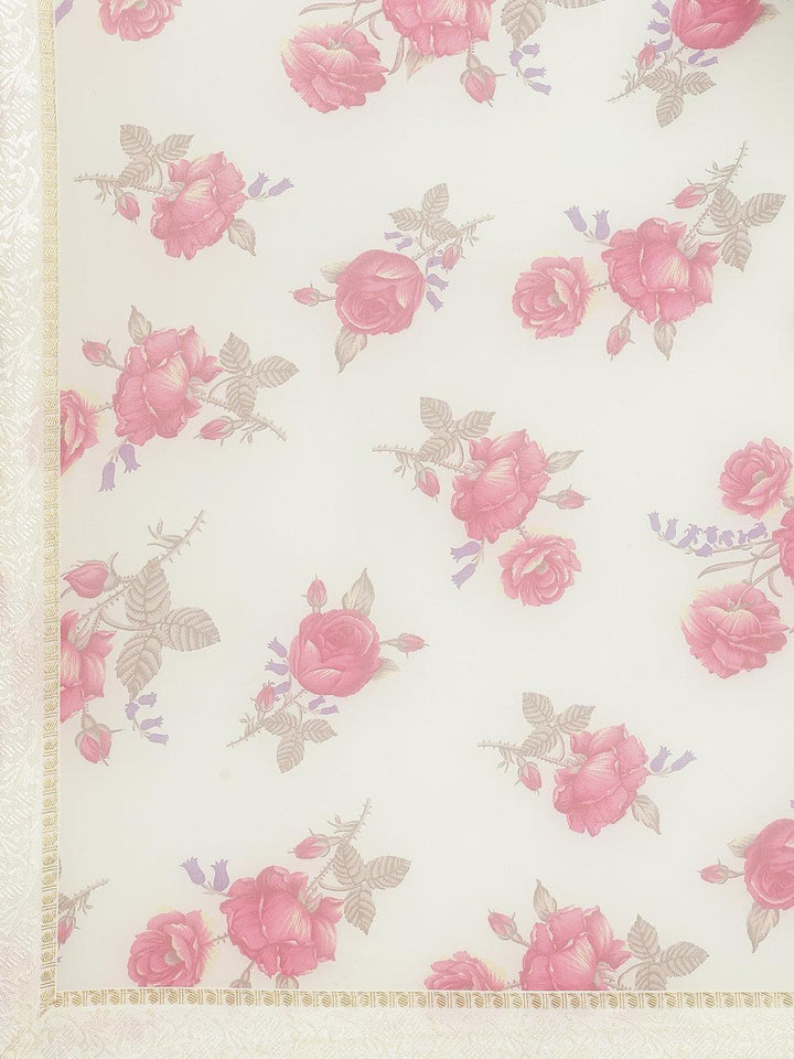 Cream Printed Georgette Saree