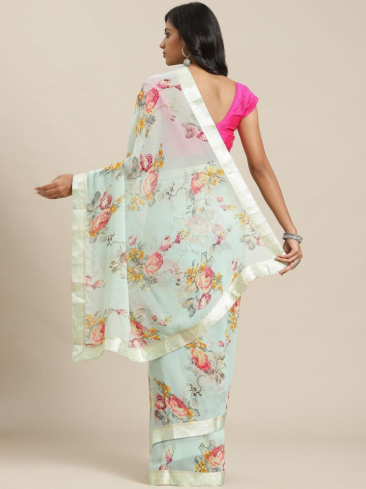 Green Printed Georgette Saree