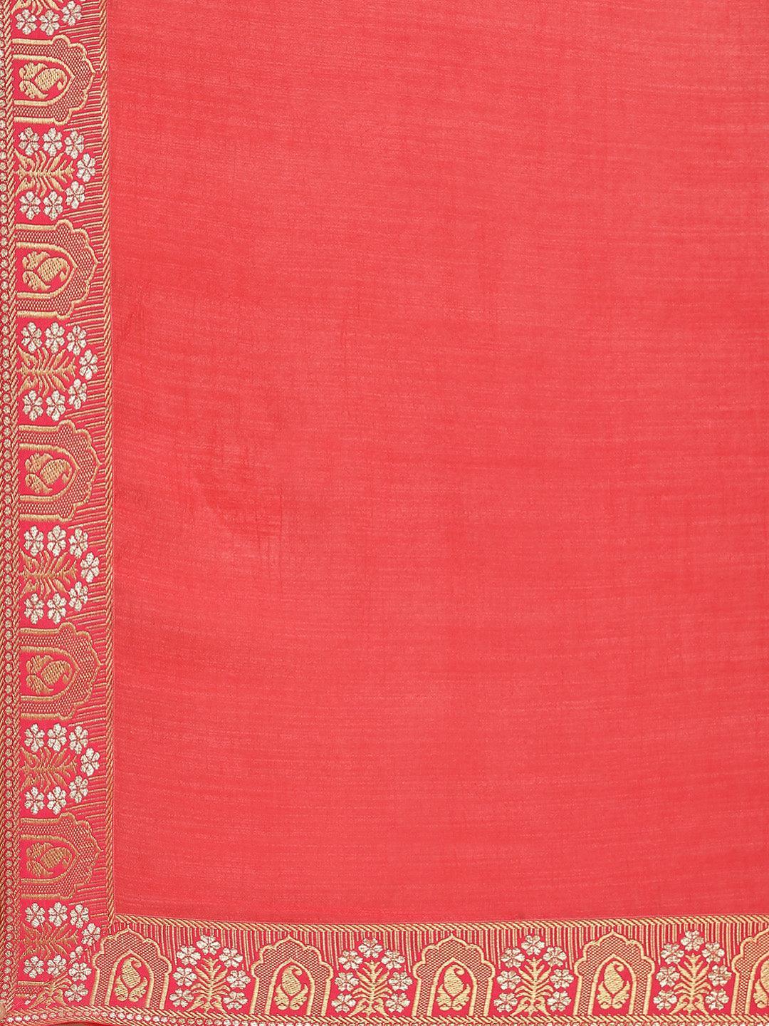 Red Solid Silk Blend Saree - ShopLibas