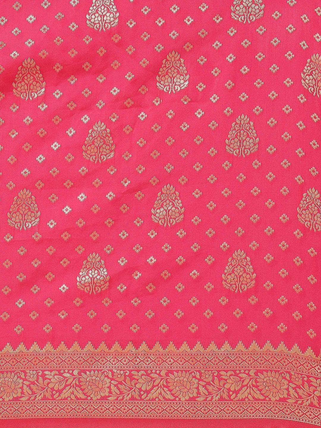 Pink Woven Design Brocade Saree - ShopLibas