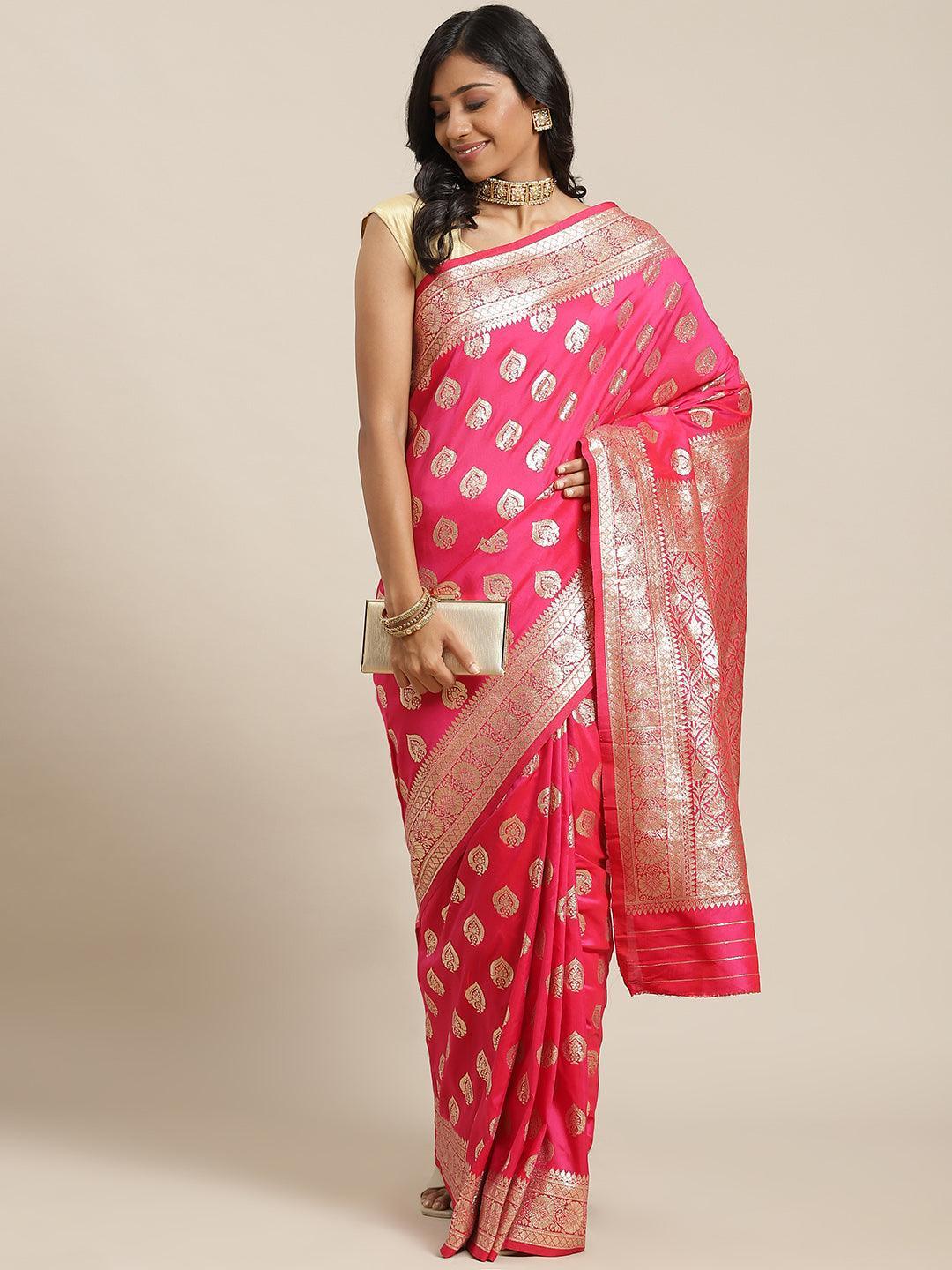 Magenta Woven Design Brocade Saree - ShopLibas