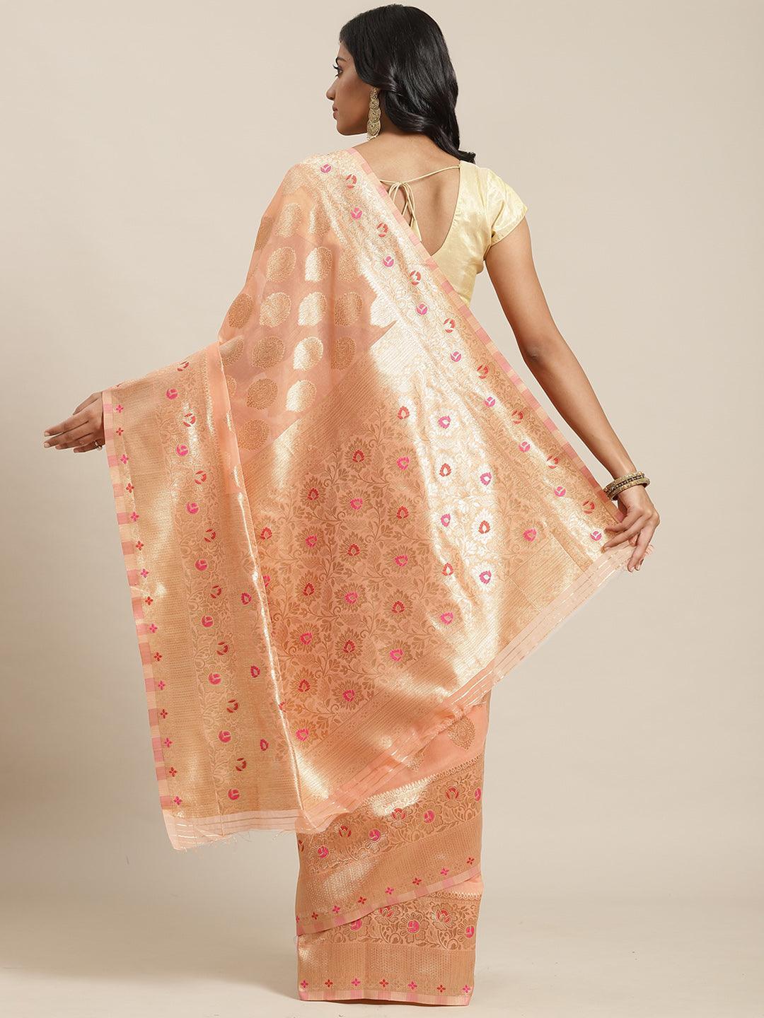 Pink Woven Design Brocade Saree - ShopLibas