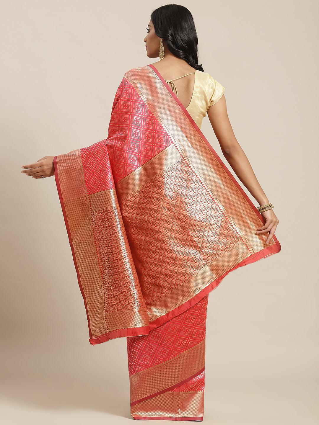 Pink Woven Design Brocade Saree - ShopLibas