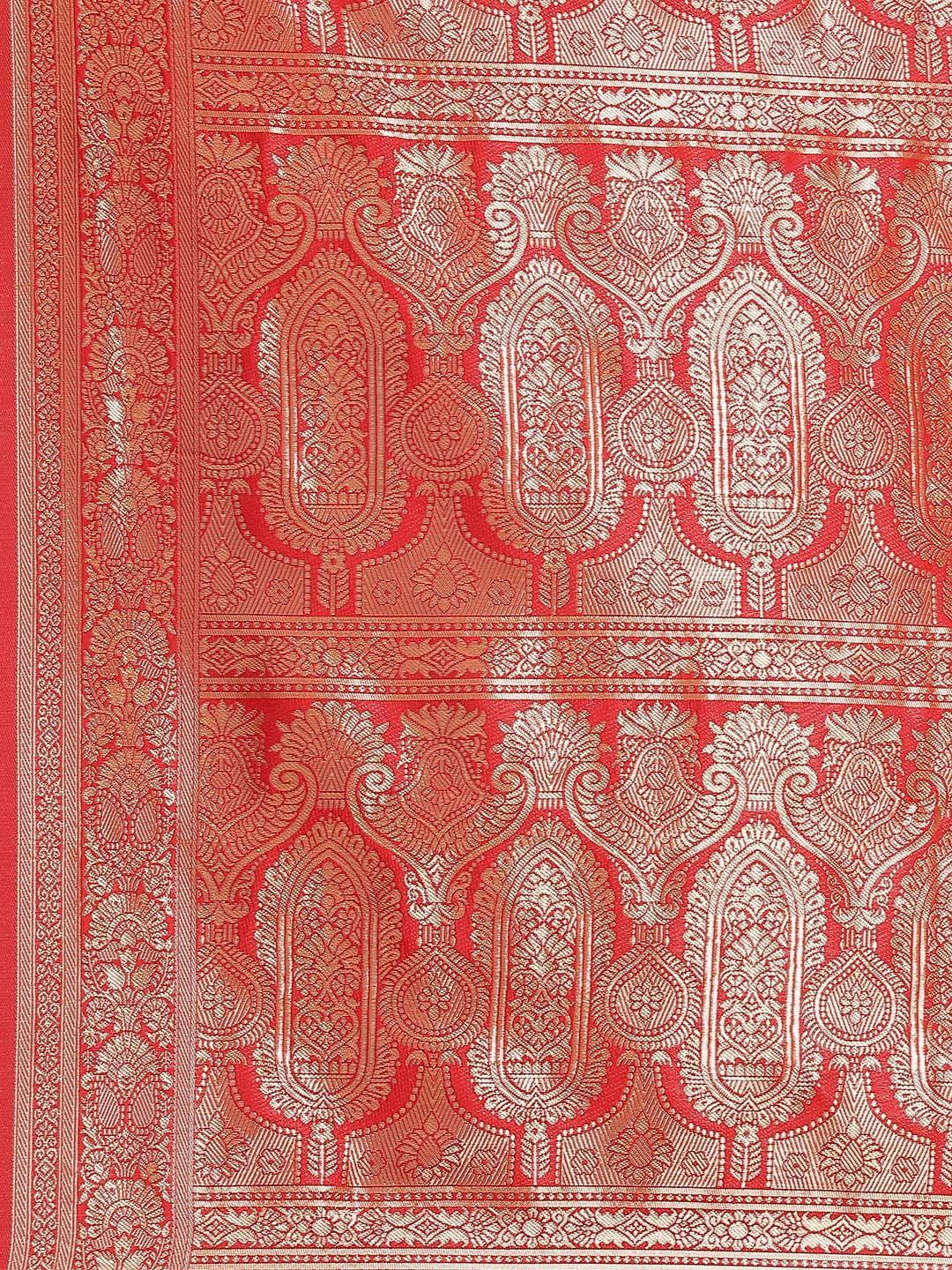 Red Woven Design Brocade Saree - ShopLibas