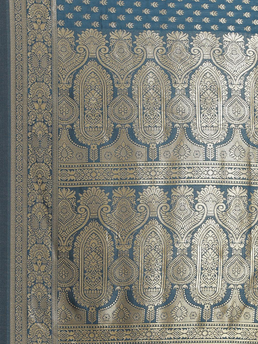 Blue Woven Design Brocade Saree - ShopLibas