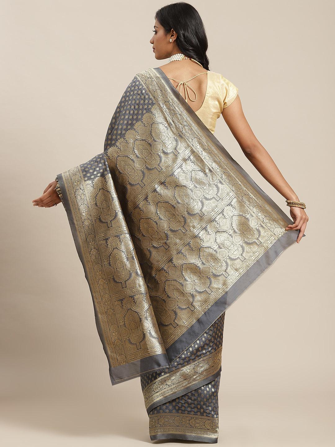 Grey Woven Design Brocade Saree - ShopLibas