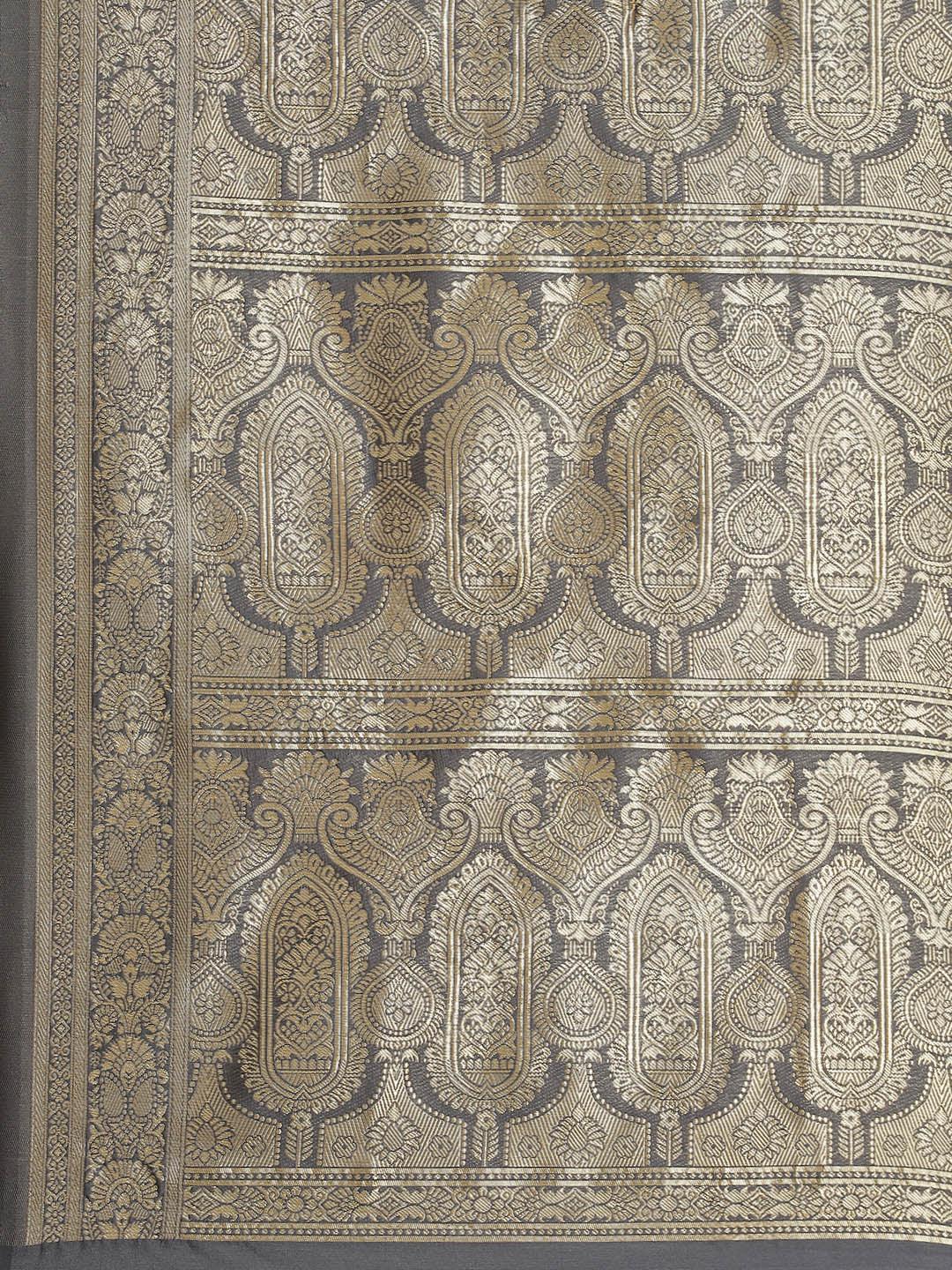Grey Woven Design Brocade Saree - ShopLibas