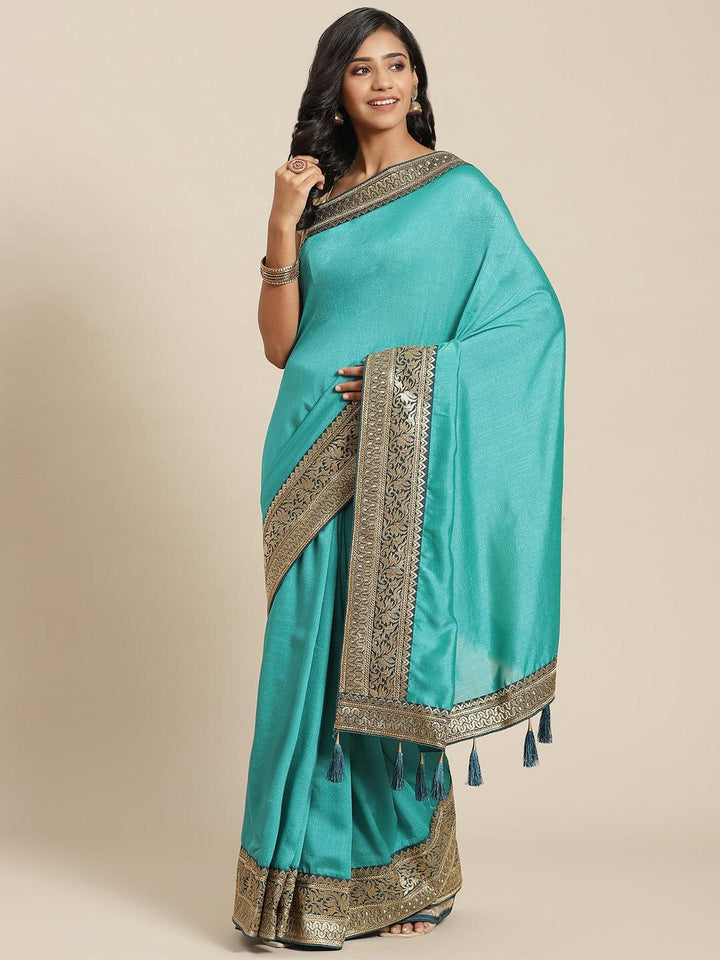Blue Solid Silk Blend Saree