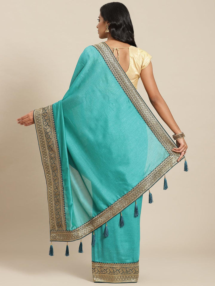 Blue Solid Silk Blend Saree