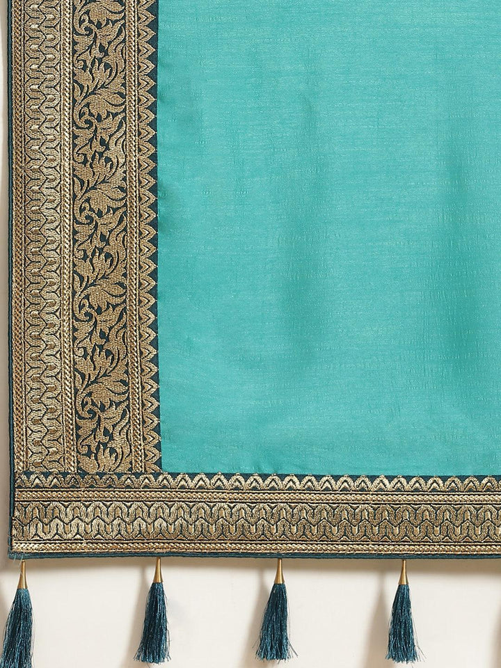 Blue Solid Silk Blend Saree
