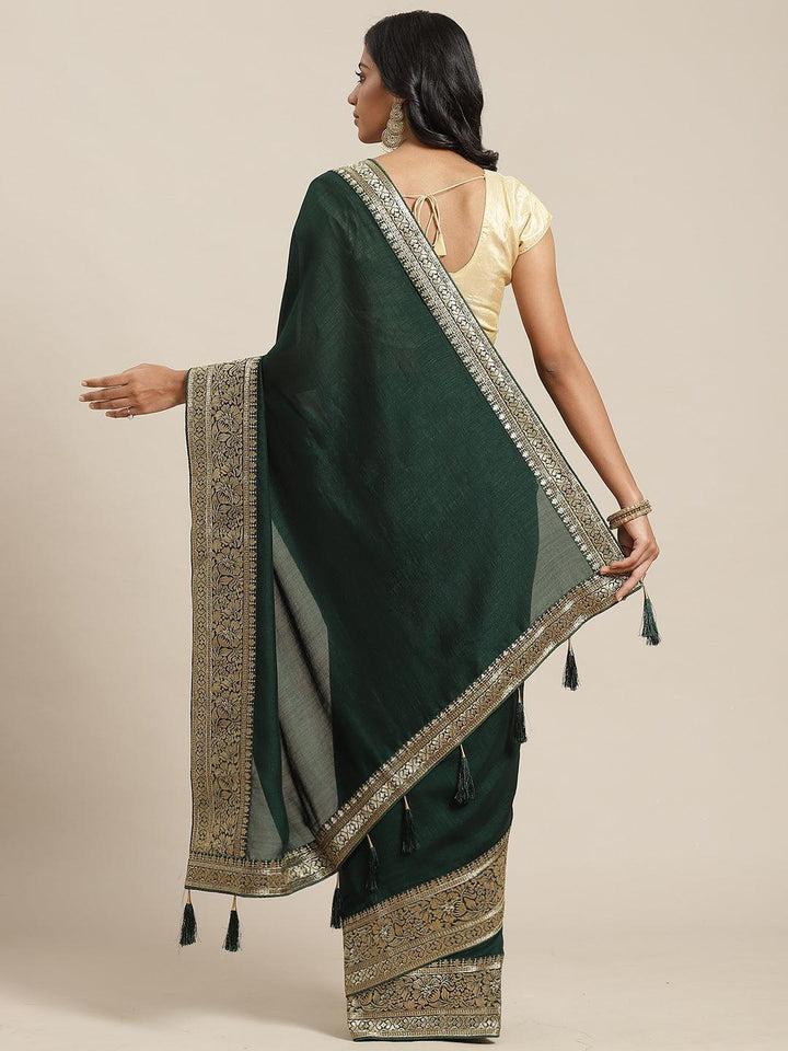 Green Solid Silk Blend Saree