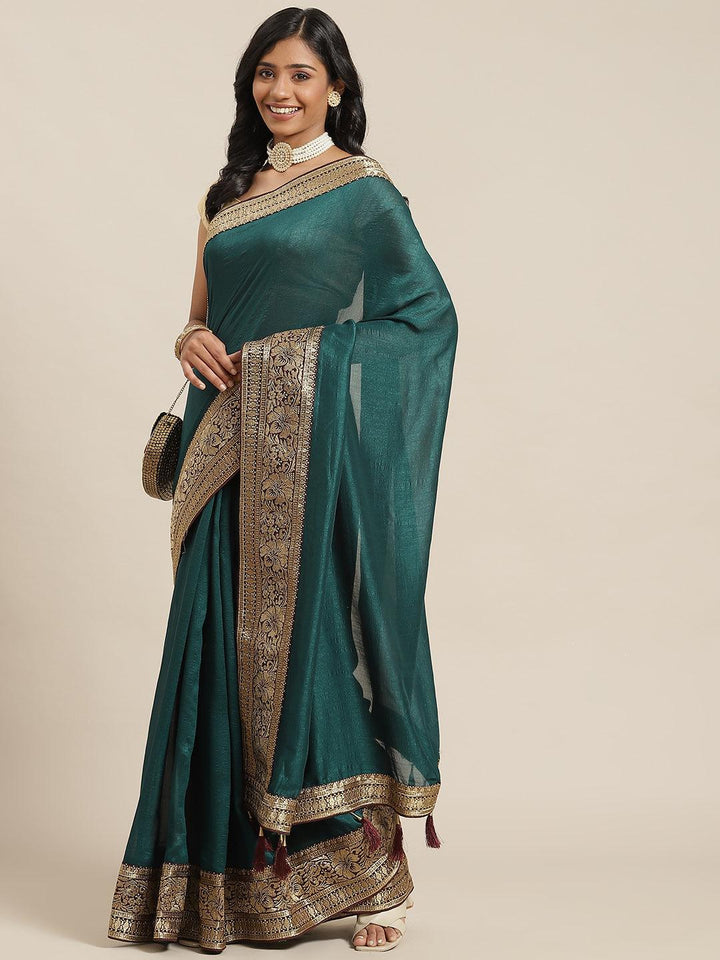 Blue Solid Silk Blend Saree