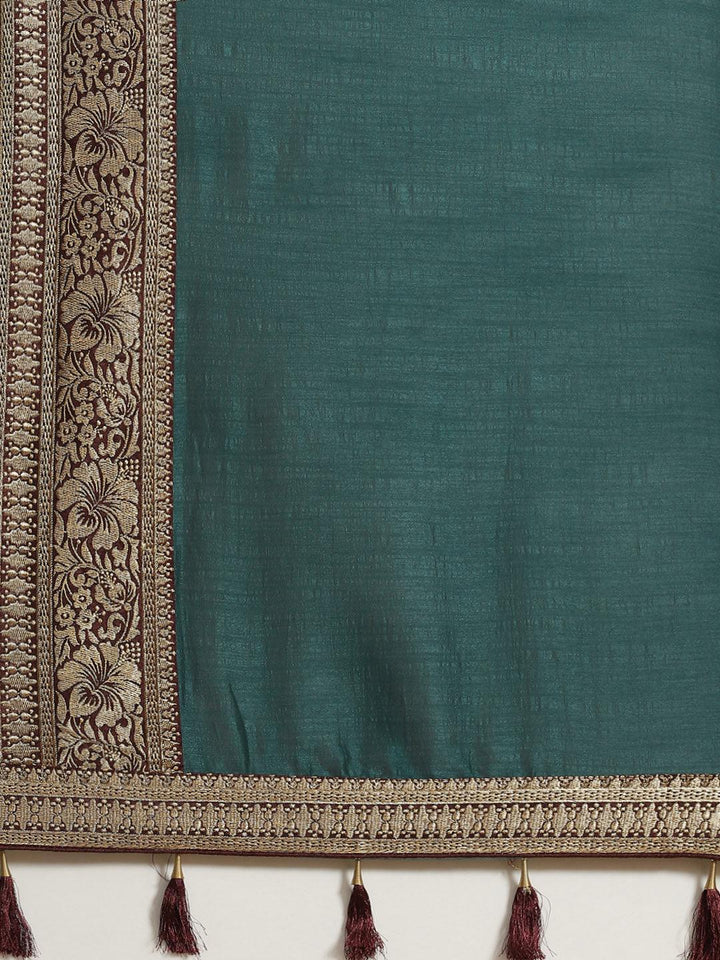 Blue Solid Silk Blend Saree