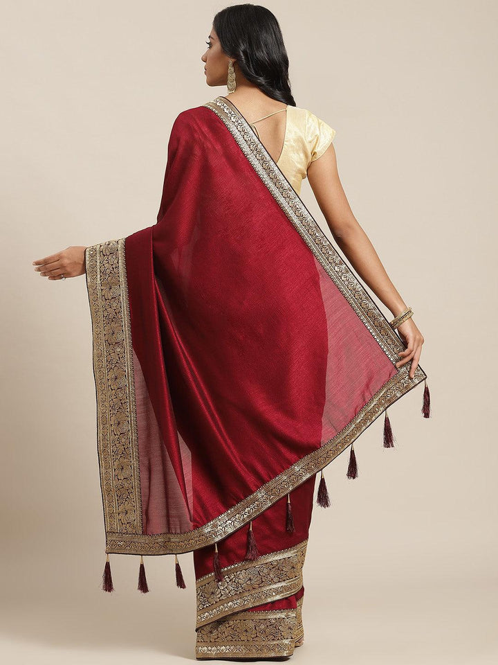 Maroon Solid Silk Blend Saree