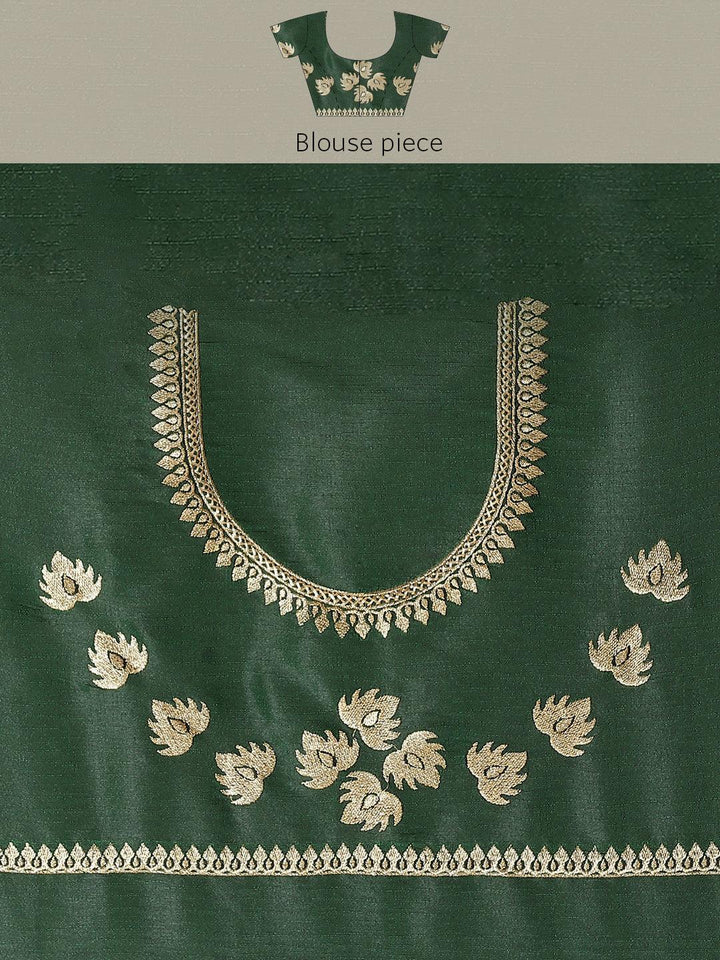 Green Solid Silk Blend Saree