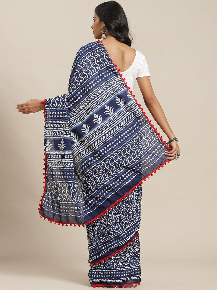 Blue Printed Cotton Saree
