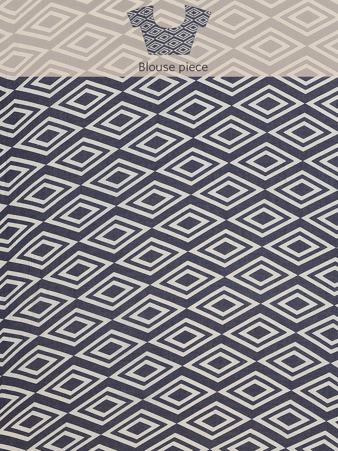 Blue Printed Cotton Saree - ShopLibas