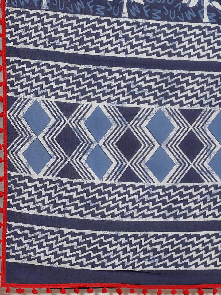 Blue Printed Cotton Saree