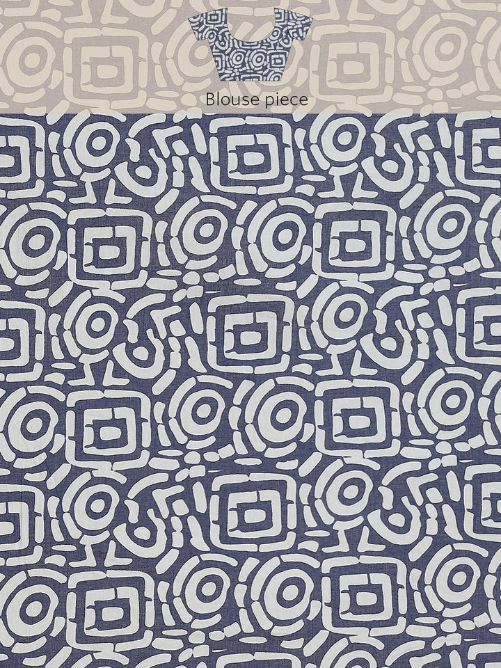 Blue Printed Cotton Saree