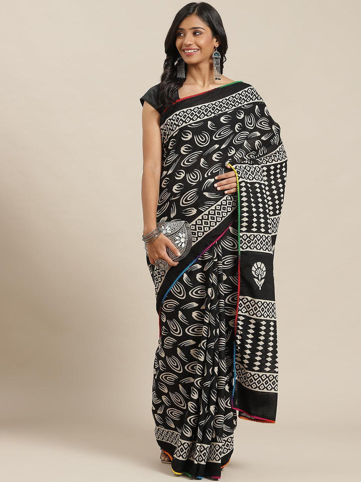 Black Printed Cotton Saree