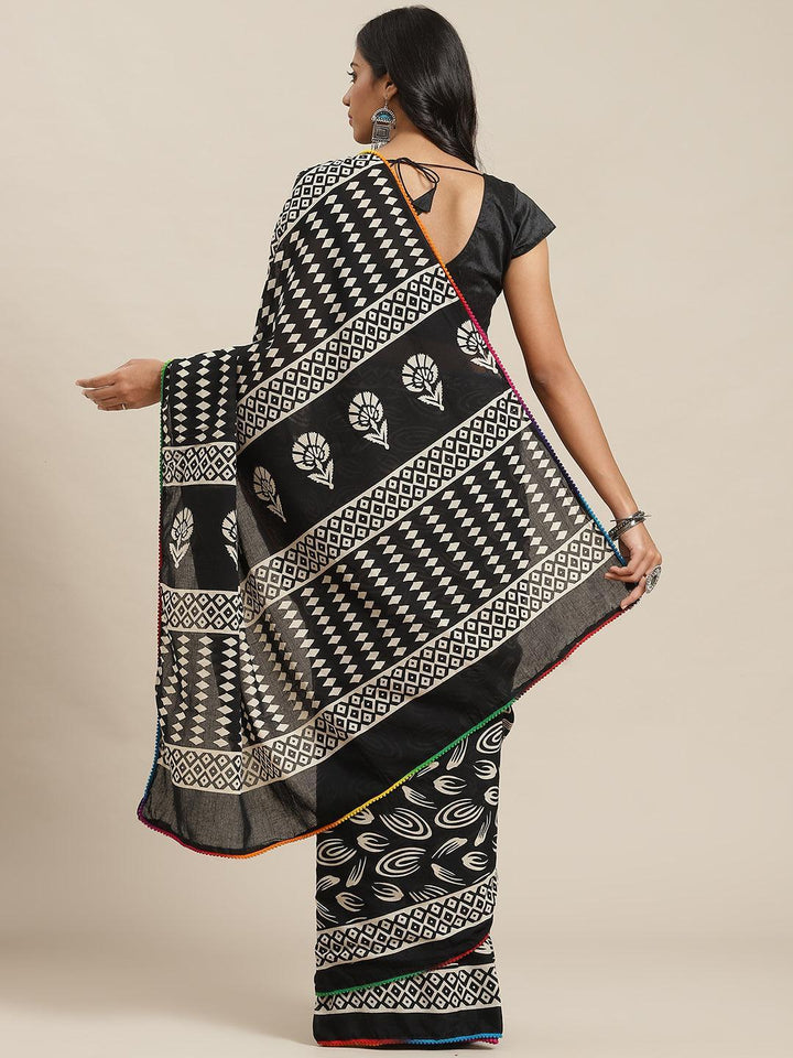 Black Printed Cotton Saree