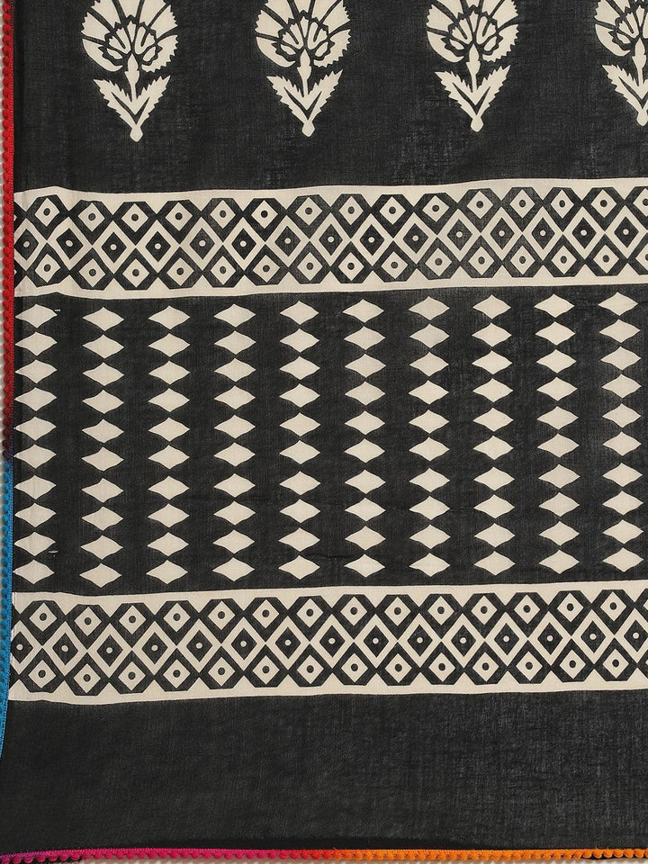 Black Printed Cotton Saree
