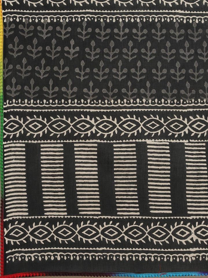 Black Printed Cotton Saree