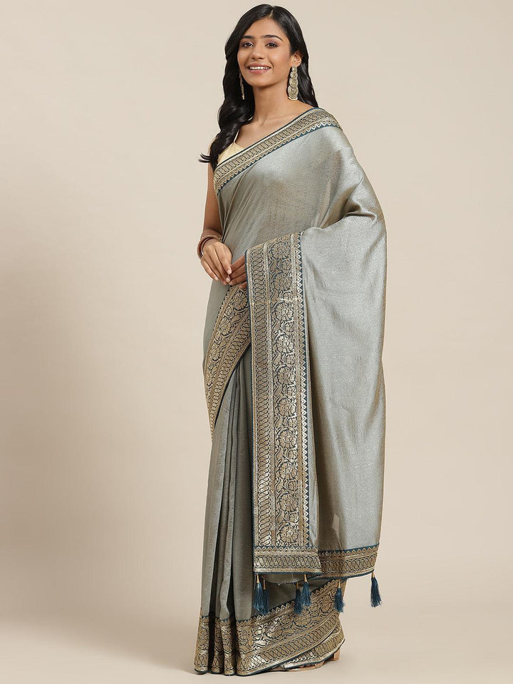Grey Solid Silk Blend Saree