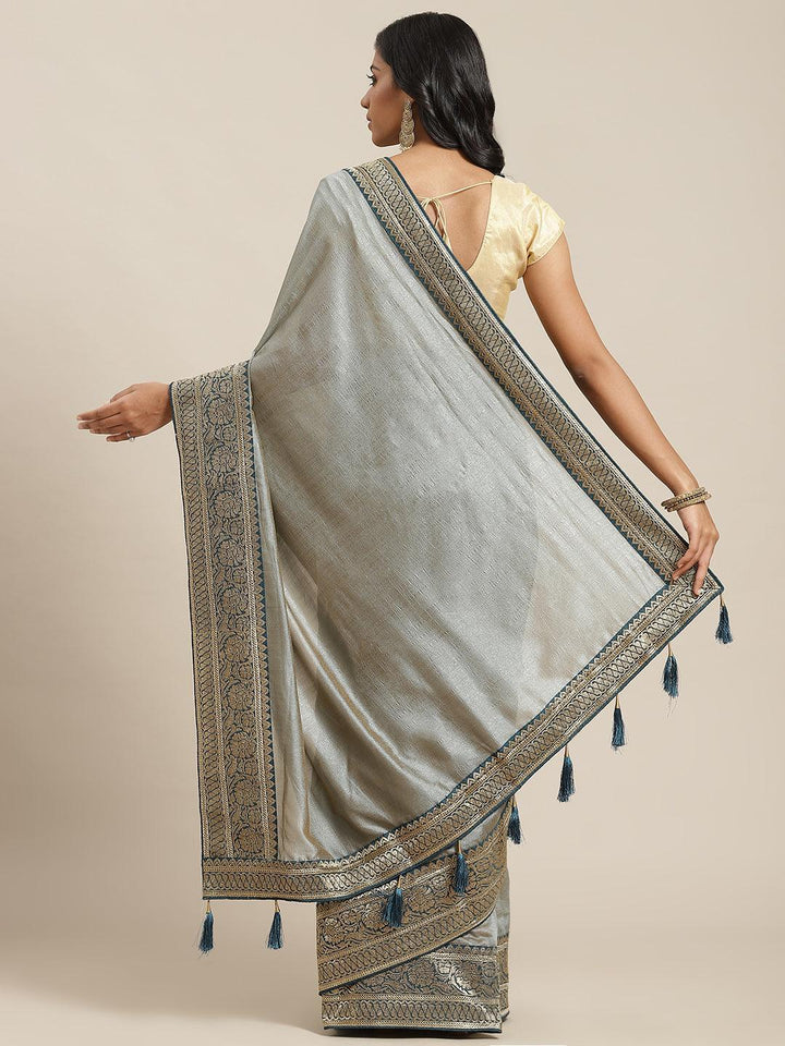 Grey Solid Silk Blend Saree