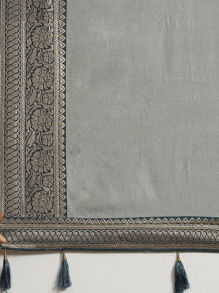 Grey Solid Silk Blend Saree