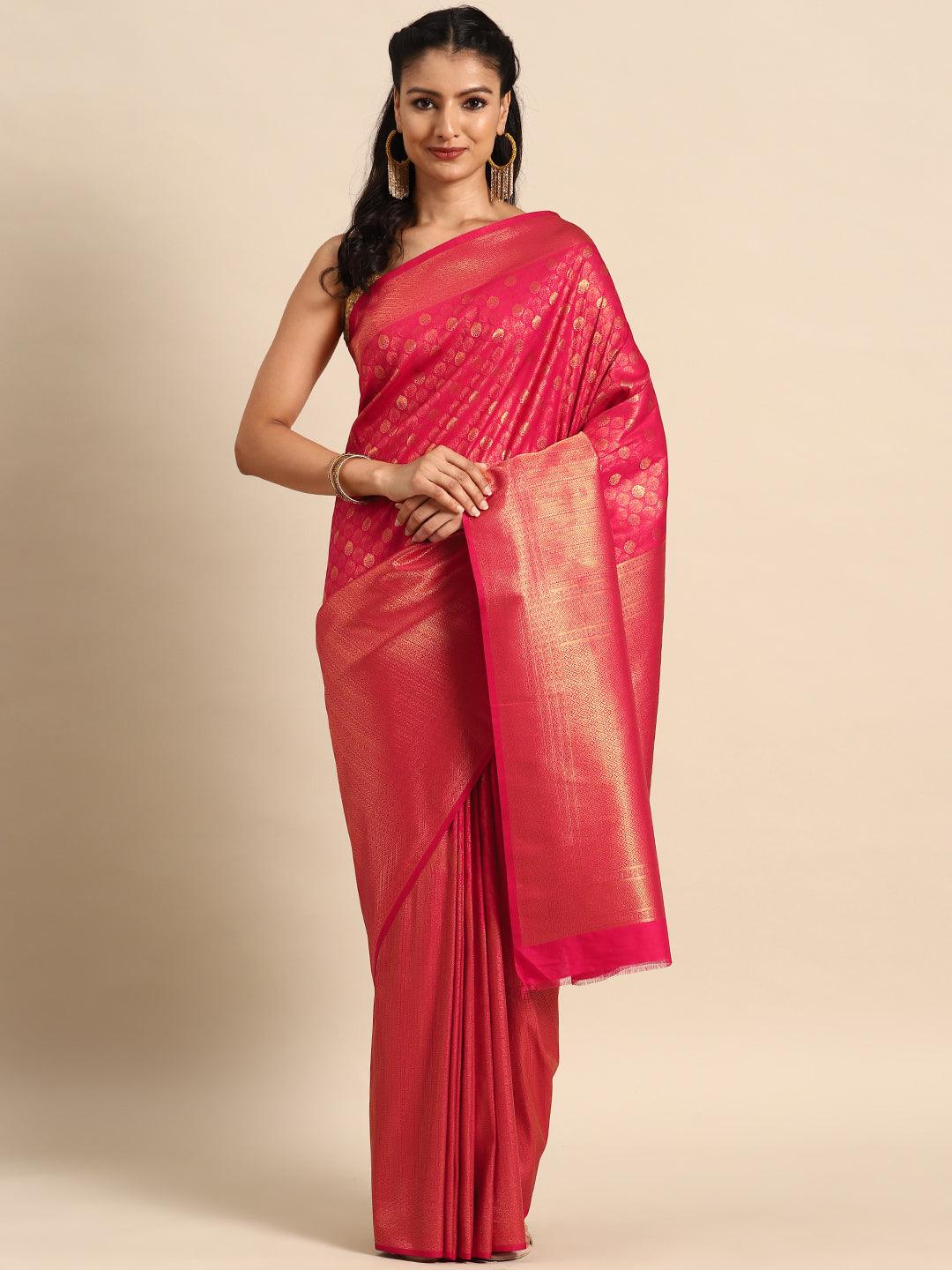 Pink Woven Design Brocade Saree - ShopLibas