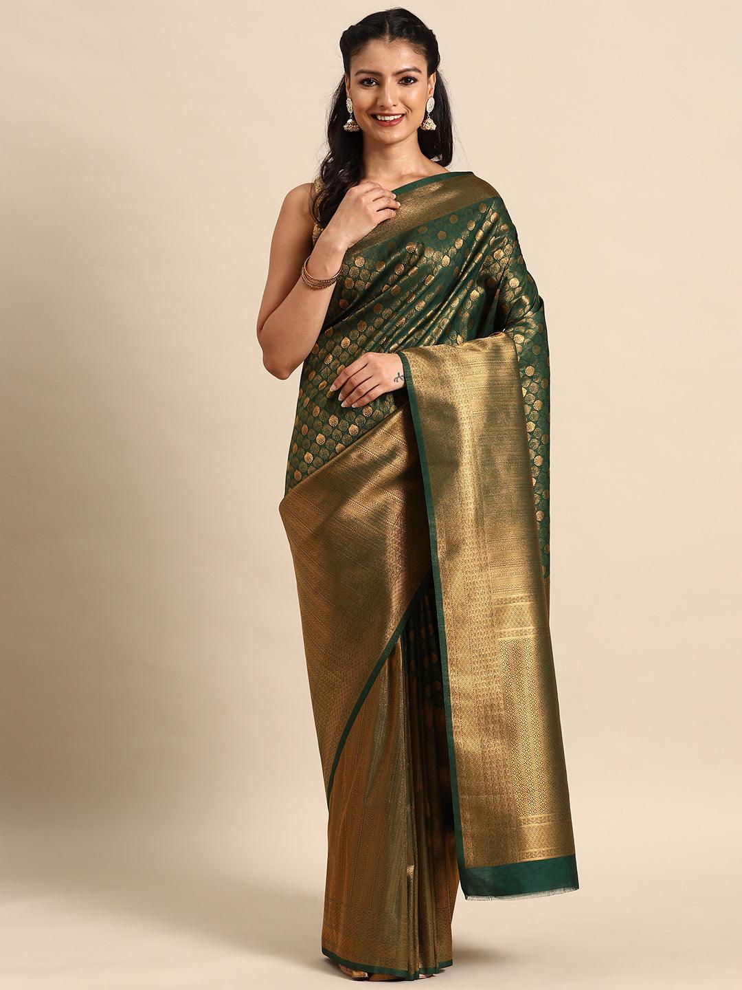 Green Woven Design Brocade Saree - ShopLibas