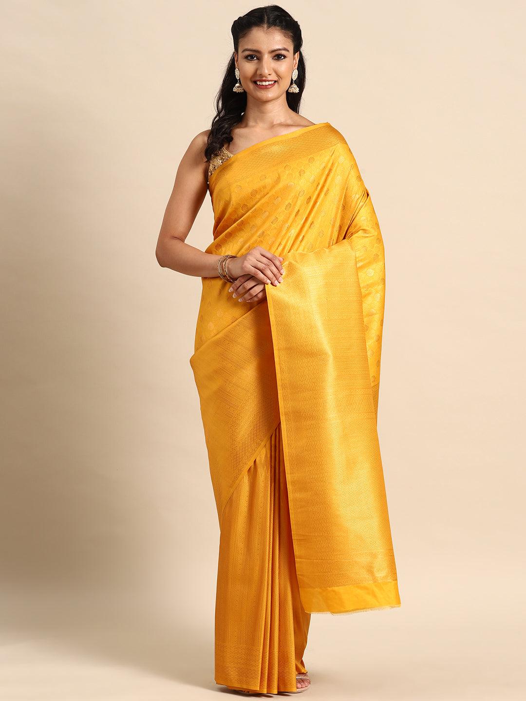Mustard Woven Design Brocade Saree - ShopLibas