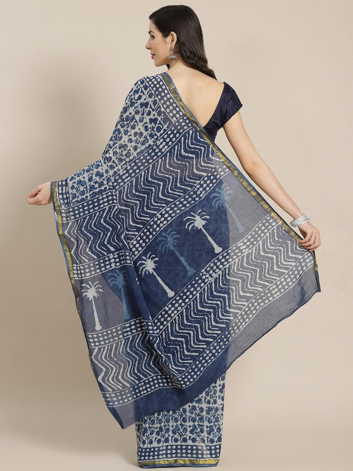 Blue Printed Cotton Saree
