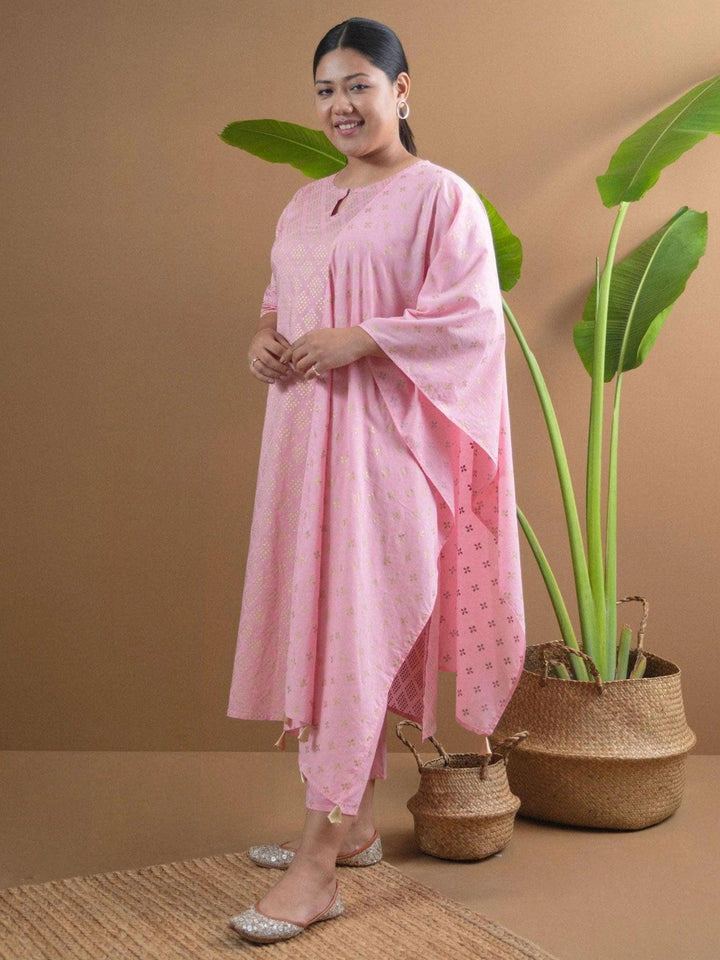 Plus Size Pink Printed Cotton Suit Set