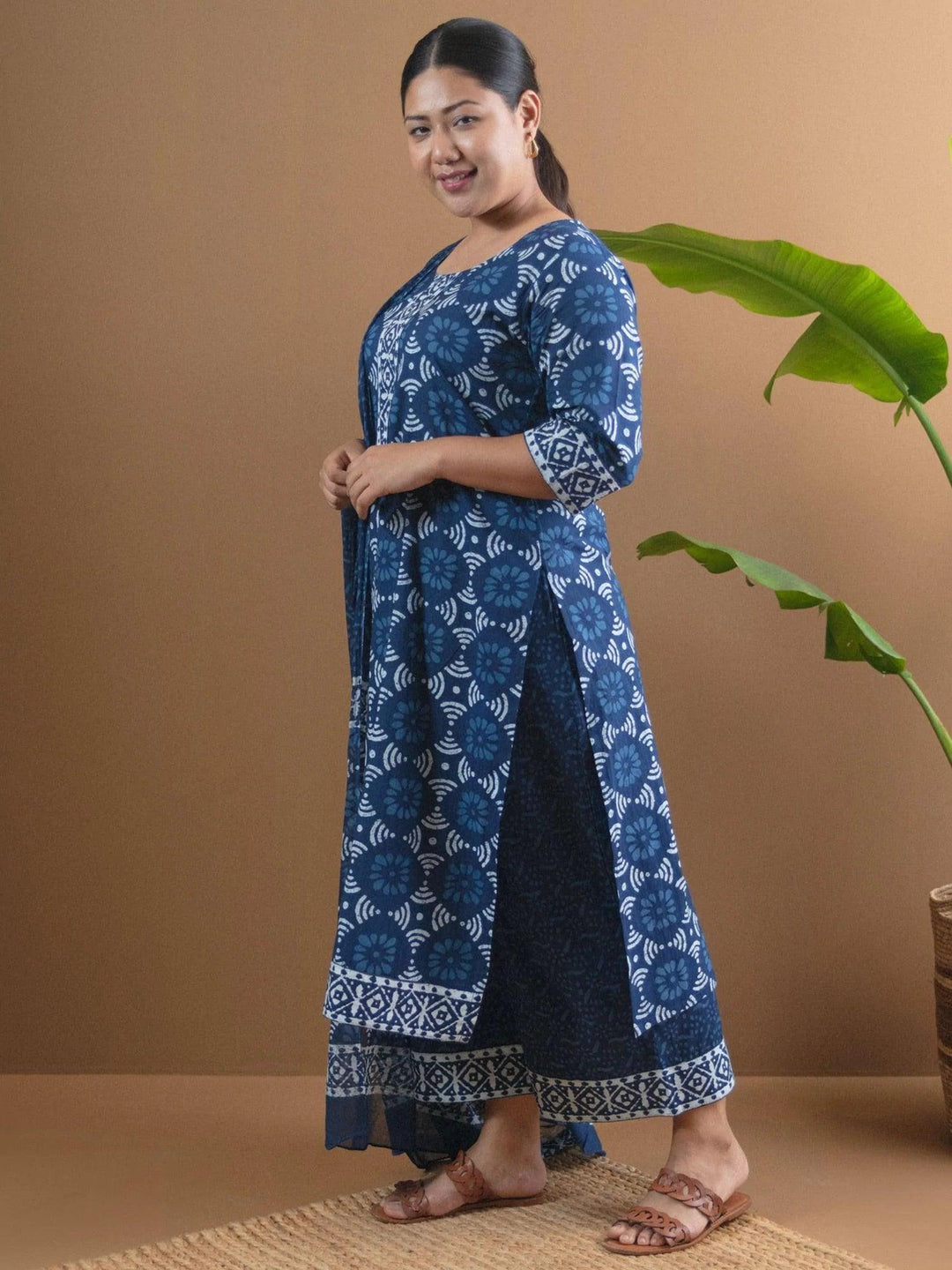 Plus Size Blue Printed Cotton Suit Set - ShopLibas