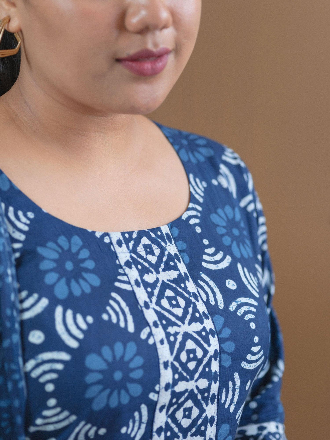 Plus Size Blue Printed Cotton Suit Set - ShopLibas