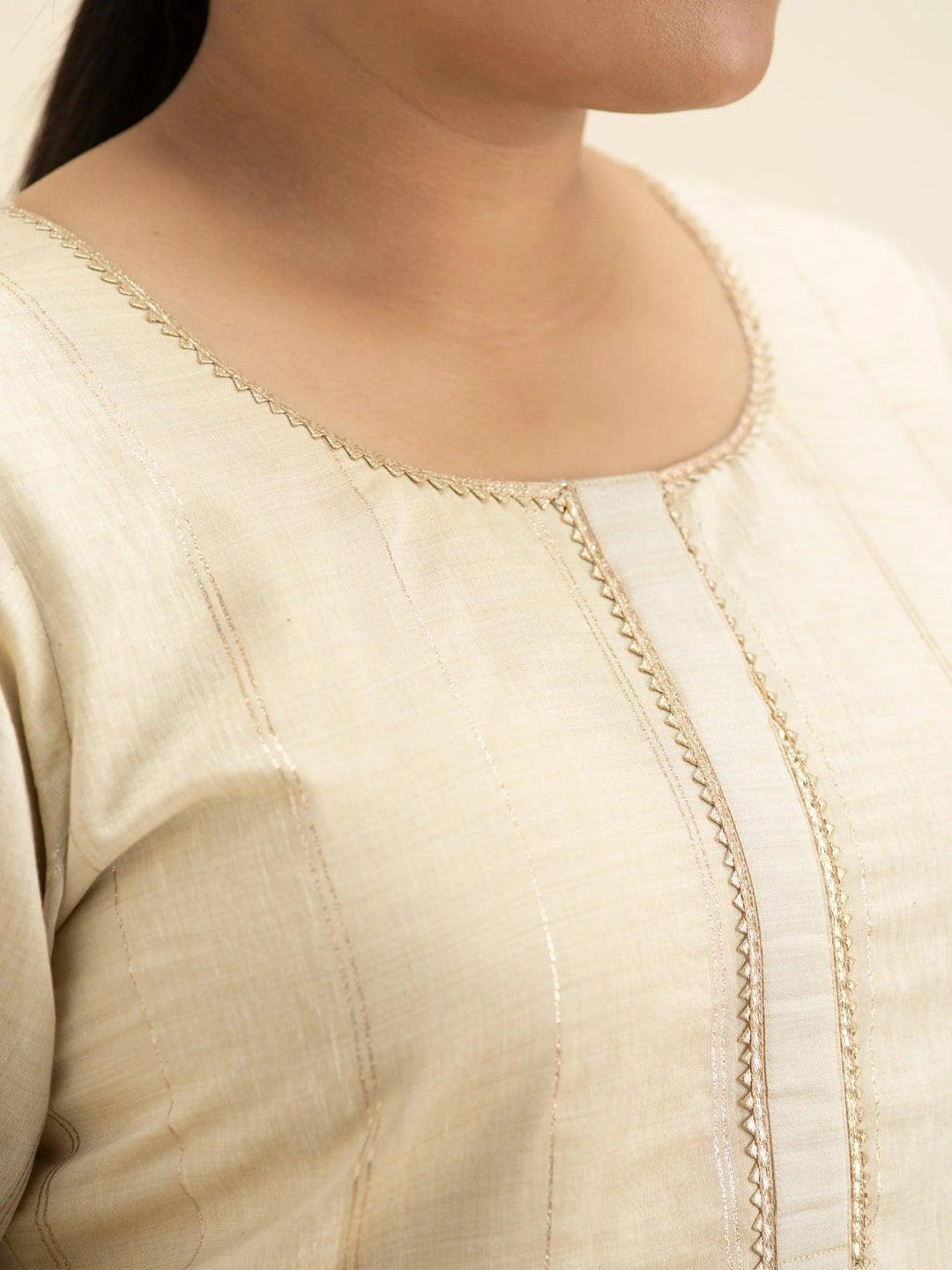 Plus Size Beige Self-Design Silk Kurta Set - ShopLibas