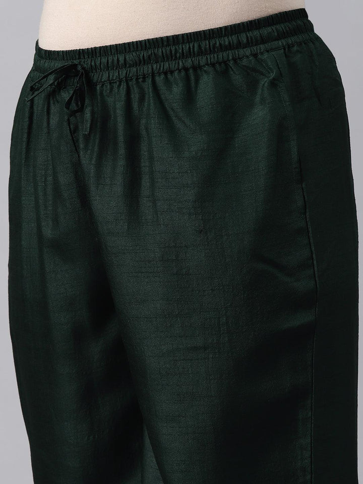 Plus Size Green Printed Silk Blend Suit Set